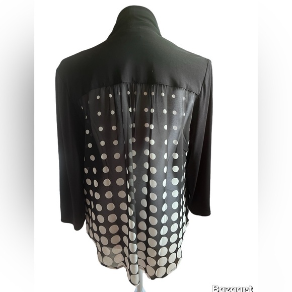 CHICO'S BLACK OPEN FRONT Polka-Dot Chiffon Back TOP JACKET Cardigan Size Medium - Picture 3 of 4